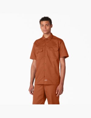 Chemises De Travail Dickies Corta Sleeve Marron | 058FHKVCG