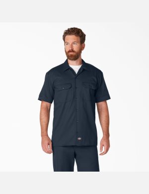 Chemises De Travail Dickies Corta Sleeve Bleu Marine | 086JWRFQH