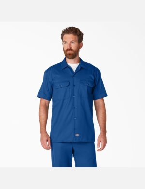 Chemises De Travail Dickies Corta Sleeve Bleu Royal Bleu | 732GZOVES