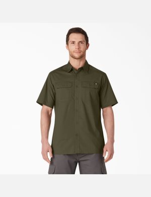 Chemises De Travail Dickies Corta Sleeve Ripstop Vert | 805VFKEQI