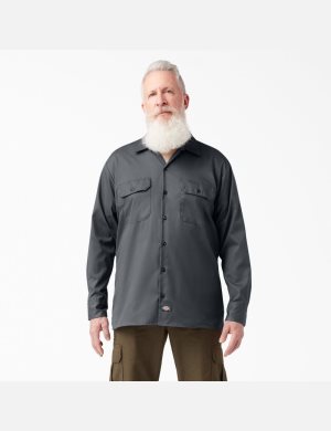 Chemises De Travail Dickies Relaxed Fit Long Sleeve Grise | 031HAERPI