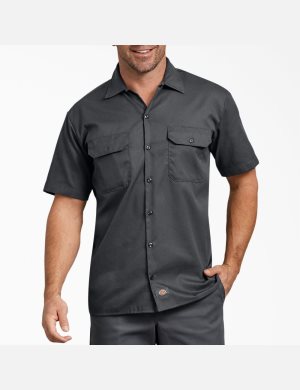 Chemises De Travail Dickies Relaxed Fit Corta Sleeve Grise | 194QEIDTW