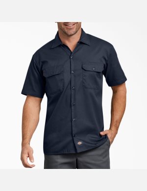 Chemises De Travail Dickies Relaxed Fit Corta Sleeve Bleu Marine | 409DINGVU