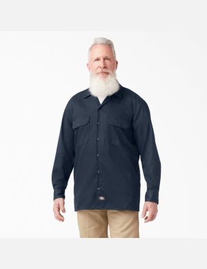 Chemises De Travail Dickies Relaxed Fit Long Sleeve Bleu Marine | 615TCUZSL