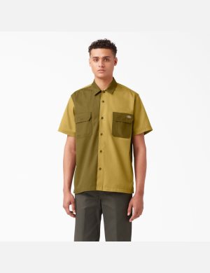 Chemises De Travail Dickies Twill Button Up Corta Sleeve Vert | 853KXFZNP