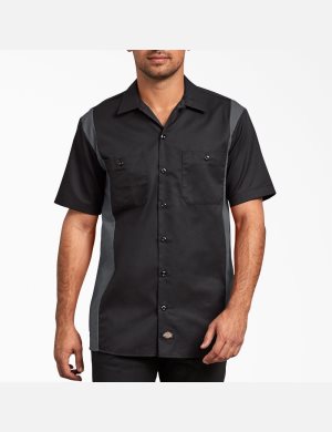 Chemises De Travail Dickies Two-Tone Corta Sleeve Noir Grise Foncé | 053YIDHPW