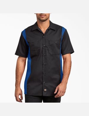 Chemises De Travail Dickies Two-Tone Corta Sleeve Noir Bleu | 259EURKOJ