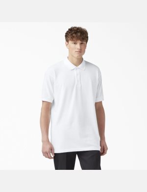 Chemises Dickies Adult Size Pique Corta Sleeve Polo Blanche | 493MGWAZY