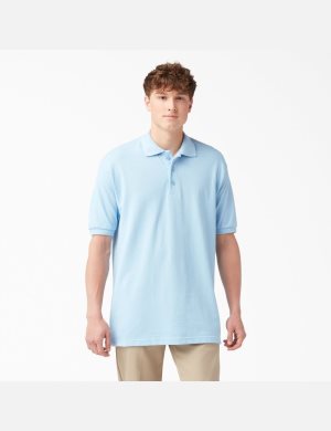 Chemises Dickies Adult Size Pique Corta Sleeve Polo Bleu Clair | 496FKASTH