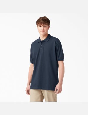 Chemises Dickies Adult Size Pique Corta Sleeve Polo Bleu Marine | 584YDFEMZ