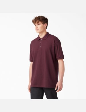 Chemises Dickies Adult Size Pique Corta Sleeve Polo Bordeaux | 872BDGPTS