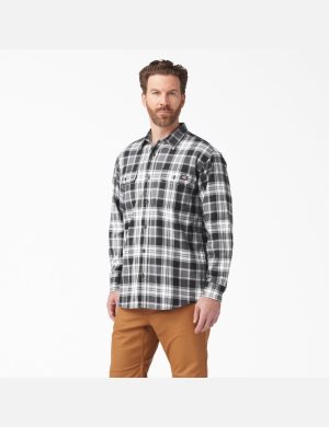 Chemises Dickies FLEX Long Sleeve Flannel Grise Noir | 621TLFQXJ