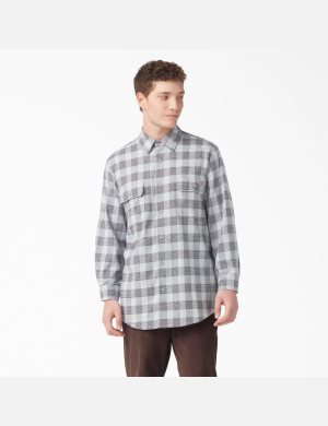 Chemises Dickies FLEX Regular Fit Flannel Grise | 345SZOKIY