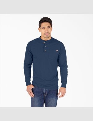 Hauts Dickies Heathered Heavyweight Henley T-Shirt Bleu Marine | 950PRJTYE