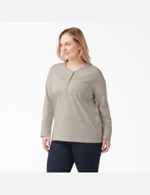 Hauts Dickies Plus Heavyweight Henley Beige | 560TXIHLB