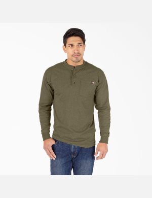 Long Sleeve Dickies Heathered Heavyweight Henley T-Shirt Vert | 741LPQGYU