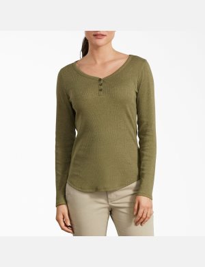 Long Sleeve Dickies Henley Shirt Vert Olive | 510XMGUAO