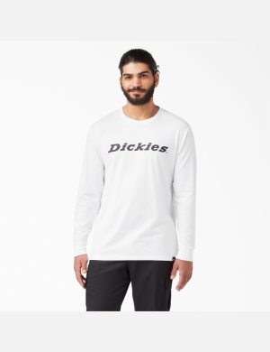 Long Sleeve Dickies Regular Fit Icon Graphique T-Shirt Blanche | 842KBFJME