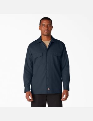 Long Sleeve Dickies Travail Shirt Bleu Marine | 341ZYVXOU