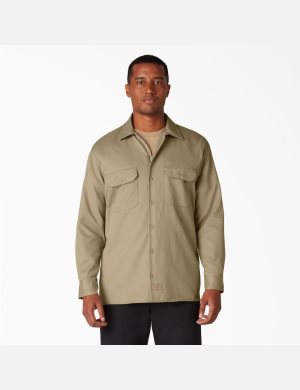 Long Sleeve Dickies Travail Shirt Kaki | 846DXICVT