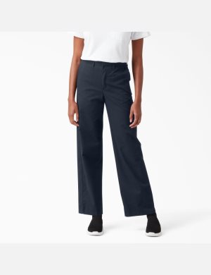 Pantalons Décontractés Dickies High Rise Larges Leg Twill Bleu Marine | 186EXOPQR