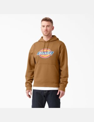 Sweat À Capuche Dickies D'eau Repellent Tri-Color Logo Marron | 098XJPAVQ