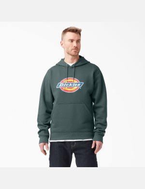 Sweat À Capuche Dickies D'eau Repellent Tri-Color Logo Vert | 547VXUKHZ