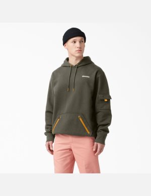 Sweat À Capuche Dickies Fleece Cargo Vert | 291FTJRNP