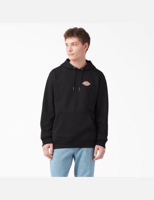 Sweat À Capuche Dickies Fleece Embroidered Chest Logo Noir | 594XPEKGD