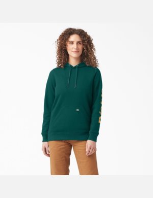 Sweat À Capuche Dickies Heavyweight Logo Sleeve Vert | 429FLDVHZ