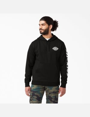 Sweat À Capuche Dickies Logo Sleeve Fleece Noir | 694EZXARF