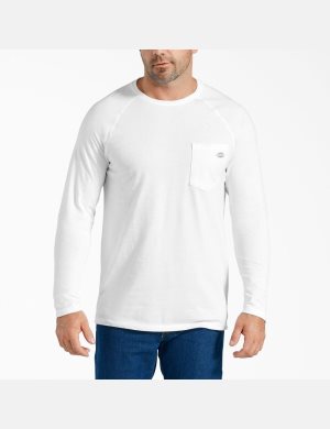 T Shirts Dickies Cooling Long Sleeve Blanche | 418HCZQYU