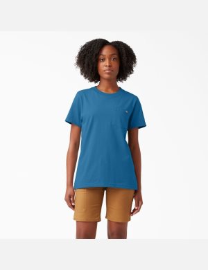 T Shirts Dickies Corta Sleeve Heavyweight Bleu | 489QTIBRA