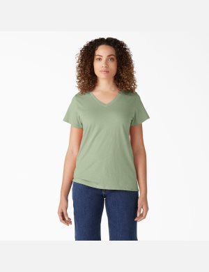 T Shirts Dickies Corta Sleeve V-Neck Vert | 170UKAZIY