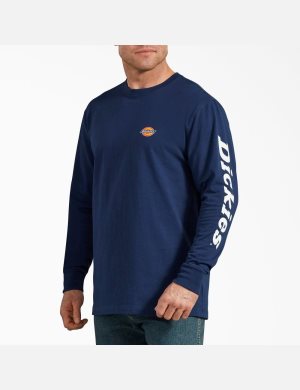 T Shirts Dickies Long-Sleeve Graphique Bleu Foncé | 972UEGKYS