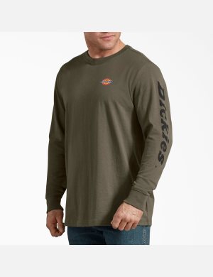 T Shirts Dickies Long-Sleeve Graphique Vert | 185JONPKR