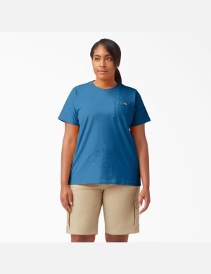 T Shirts Dickies Plus Heavyweight Corta Sleeve Bleu | 365NYTLHQ