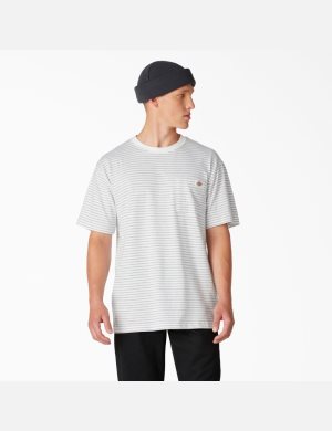 T Shirts Dickies Regular Fit Rayé Pocket Blanche Stripes | 374CHQWRM