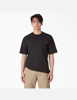 T Shirts Dickies Regular Fit Rayé Pocket Noir Stripes | 487FLXJAB