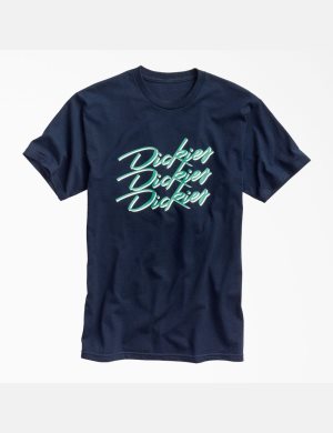 T Shirts Dickies Retro Script Graphique Bleu Marine | 492IDWCLF