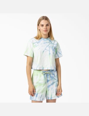 T Shirts Dickies Seatac Tie-Dye Cropped Bleu Vert | 528ABUCVF