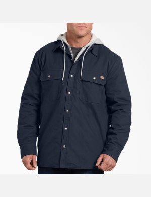 Vestes Chemises Dickies Relaxed Fit Icon Encapuchonné Duck Matelassé Bleu Marine | 265DVTMJH