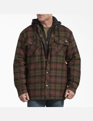 Vêtements D'extérieur Dickies Relaxed Fit Icon Encapuchonné Matelassé Flannel Chocolat Vert | 152CPXWHB