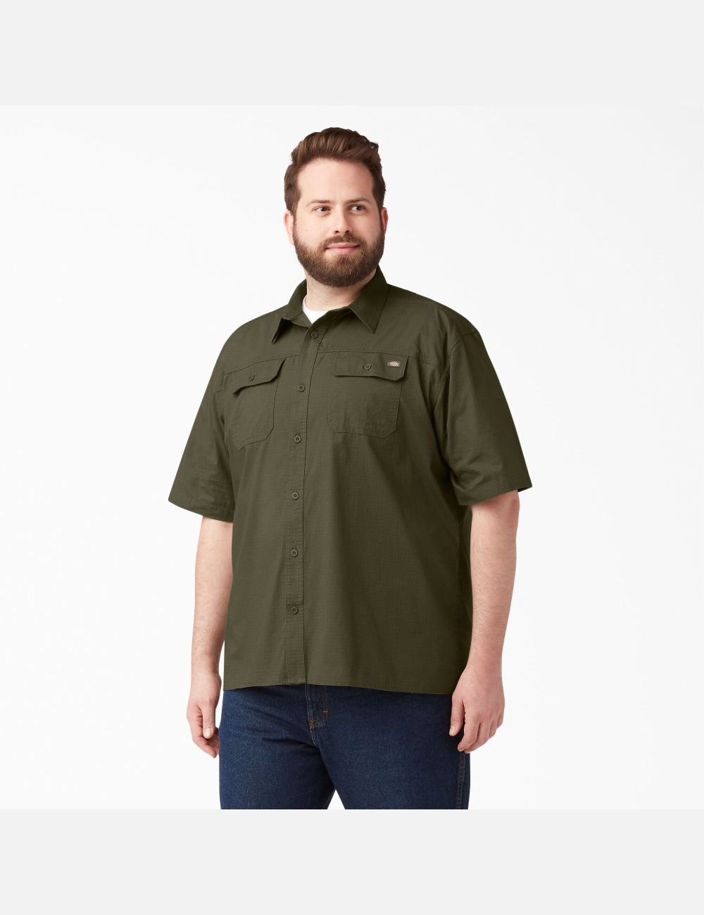 Chemises De Travail Dickies Corta Sleeve Ripstop Vert | 805VFKEQI