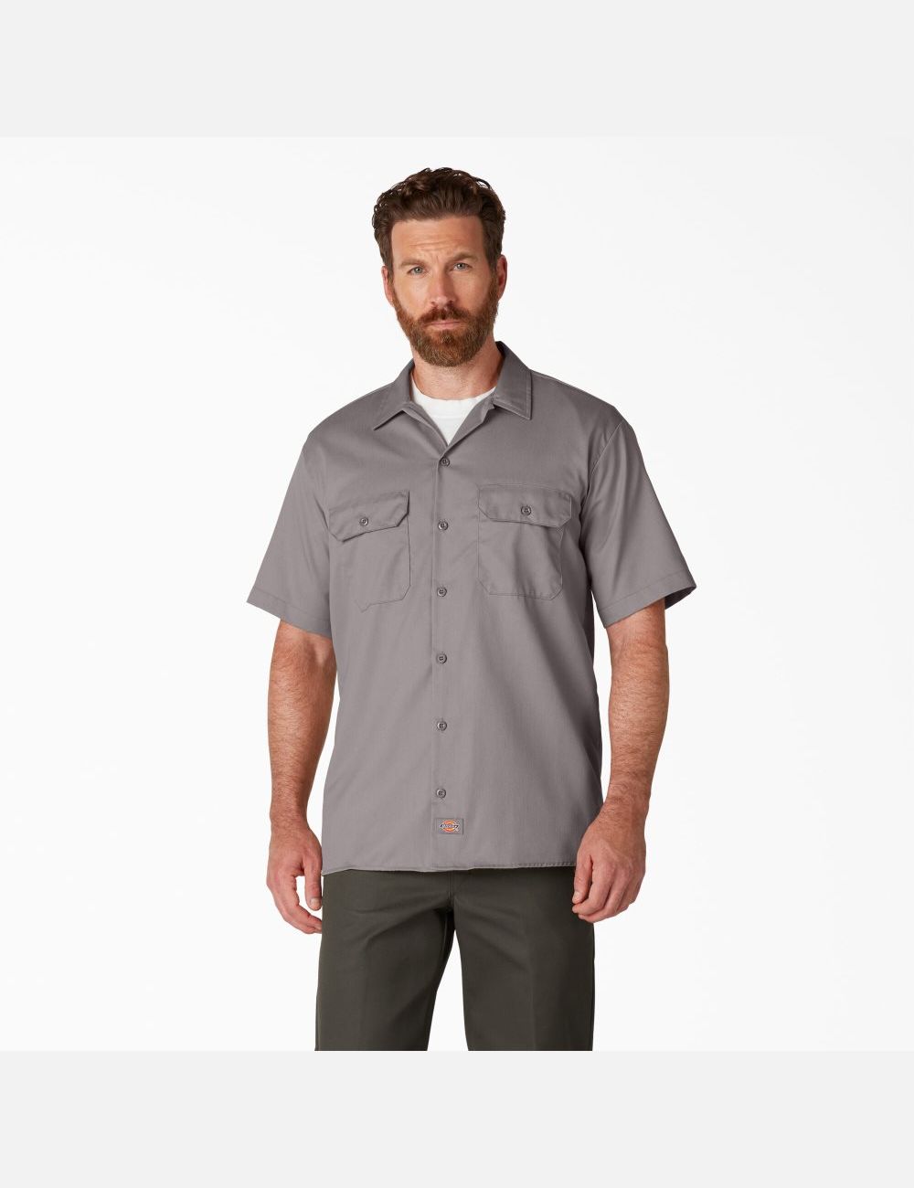 Chemises De Travail Dickies Corta Sleeve Argent | 908YNUZJI