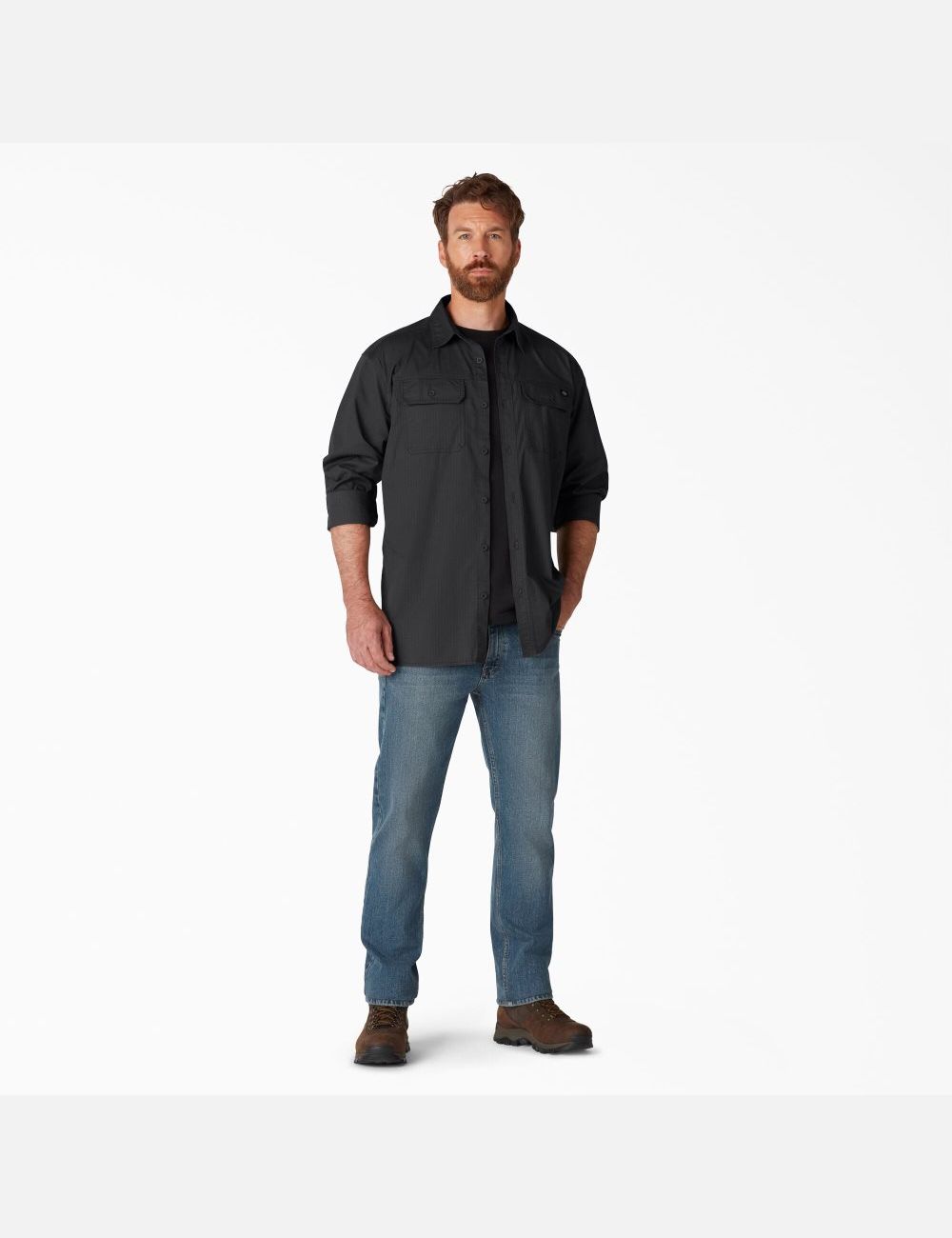 Chemises De Travail Dickies FLEX Ripstop Long Sleeve Noir | 059DZXOIK