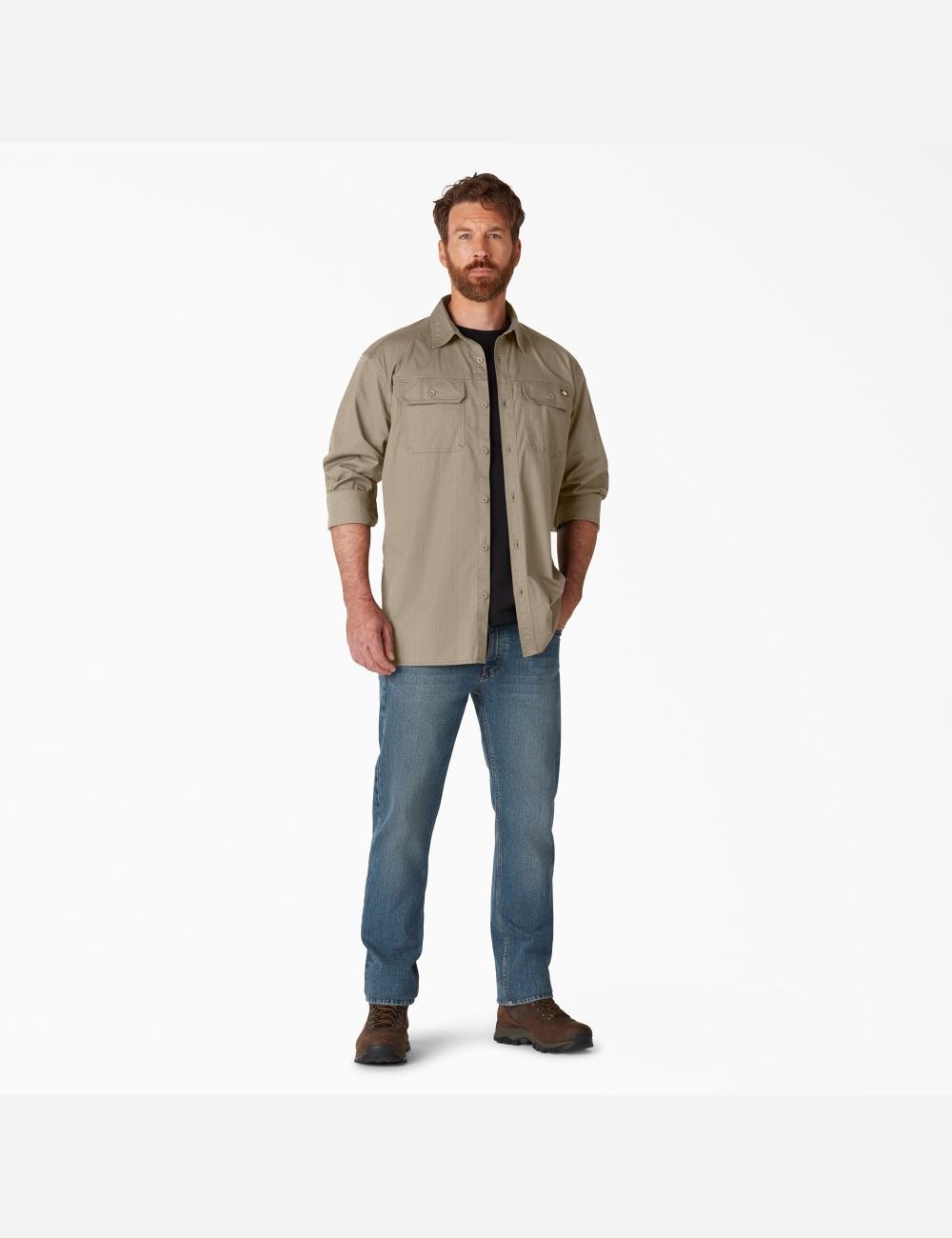 Chemises De Travail Dickies FLEX Ripstop Long Sleeve Marron | 532QXOBHD