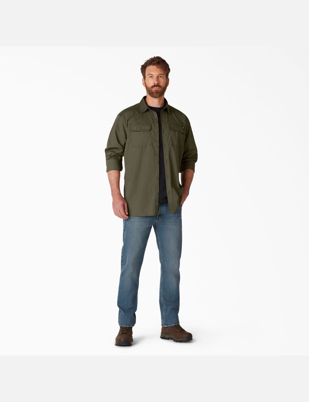 Chemises De Travail Dickies FLEX Ripstop Long Sleeve Vert | 649LPQKXV