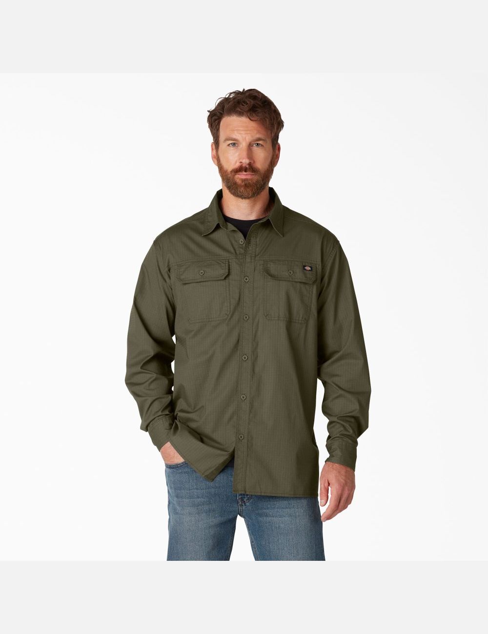 Chemises De Travail Dickies FLEX Ripstop Long Sleeve Vert | 649LPQKXV