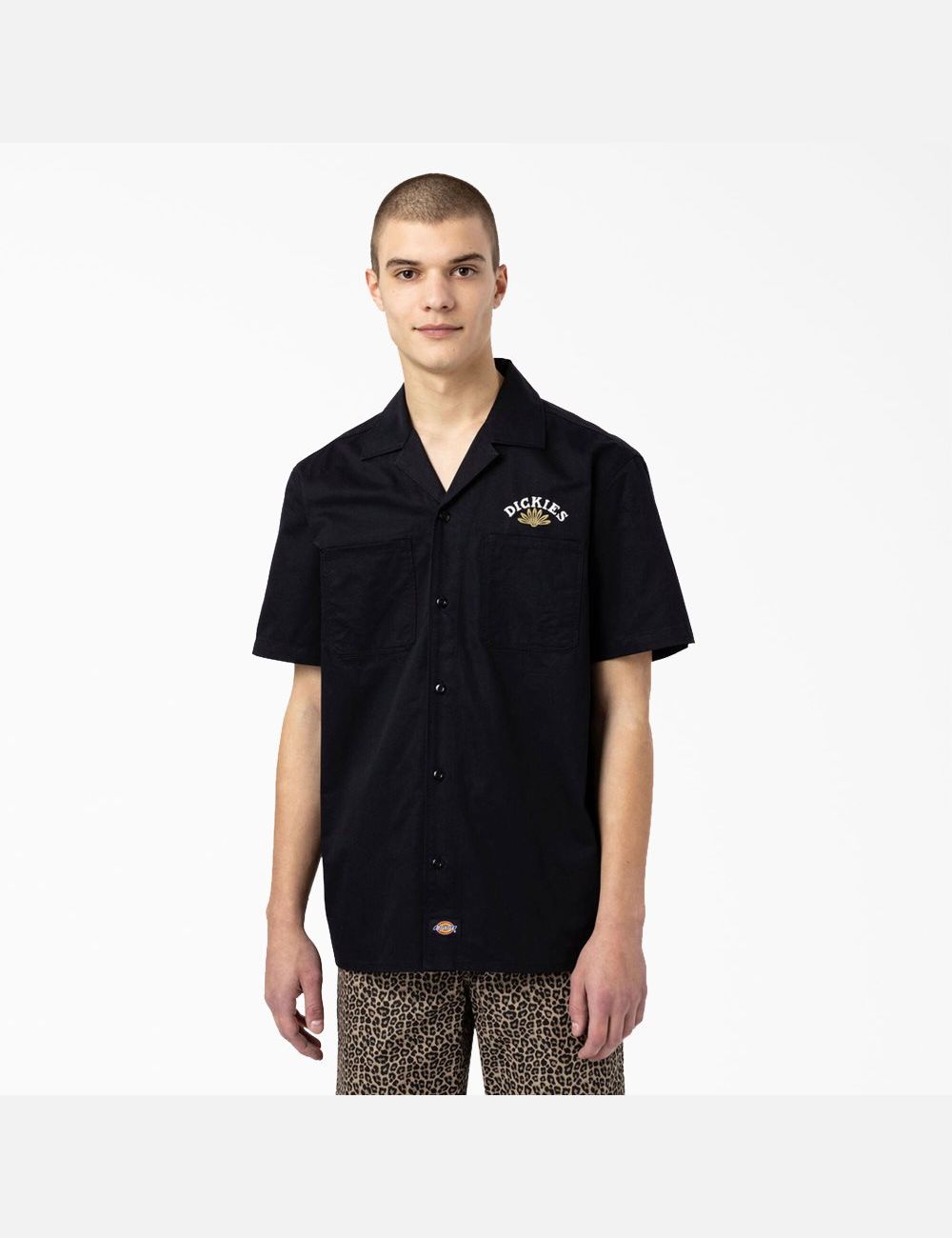 Chemises De Travail Dickies Fort Lewis Embroidered Corta Sleeve Noir | 326JXHOYK